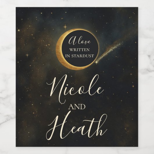 Golden Stardust Eclipse Hemelse Huwelijk Wijn Etiket (Enkel label)