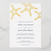 Golden Starfish Wedding Folie Uitnodiging (Voorkant)