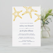 Golden Starfish Wedding Folie Uitnodiging (Staand Voorkant)