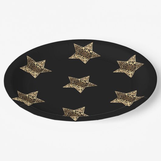 Golden Stars Black en Gold Festive Elegant Papieren Bordje (Gekanteld)