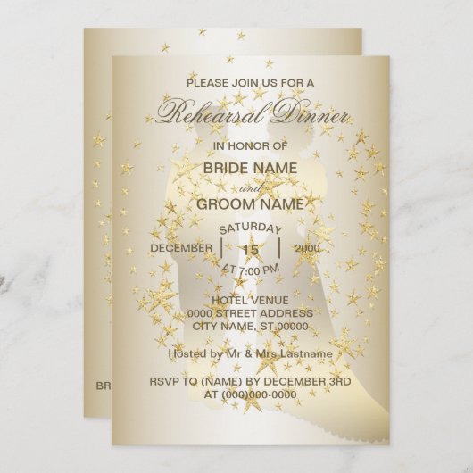 Golden Stars Bride And Groom Rehearsal Dinner Kaart (Voorkant / Achterkant)