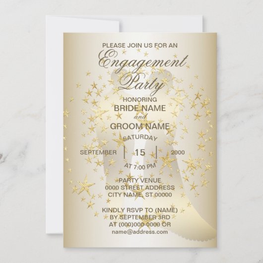 Golden Stars Bride en Groom Engagement Party Kaart