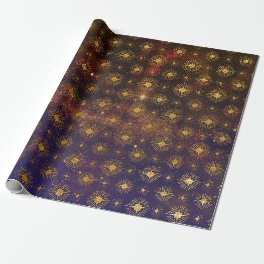 Golden Stars Celestial Galaxy Firmament Cadeaupapier (Uitgerold)