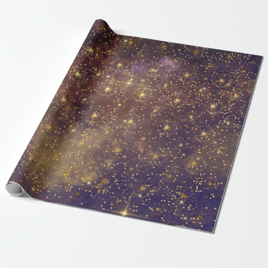 Golden Stars Confetti Celestial Galaxy Firmament Cadeaupapier (Uitgerold)