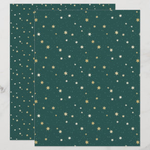 Golden Stars Green Sky Christmas Scrapbook Papier