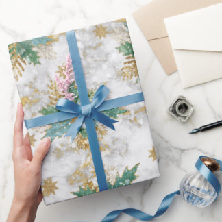 Golden sterren glitter met holbessen en bladeren cadeaupapier