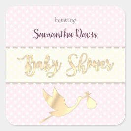 Golden Stork Baby Girl Baby shower Vierkante Sticker