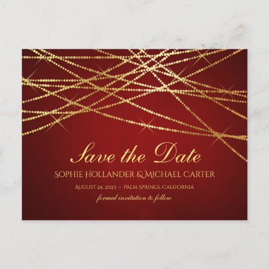 Golden String Lights op Ruby Red Briefkaart (Voorkant)