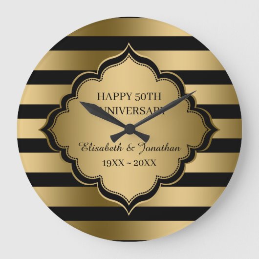 Golden Stripes Pattern en Lijst Large Clock Grote Klok (Voorkant)