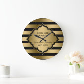 Golden Stripes Pattern en Lijst Large Clock Grote Klok (Huis)