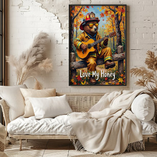 Golden Strums: Honeyed Notes van het Beer Poster