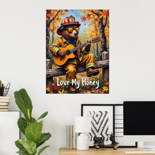 Golden Strums: Honeyed Notes van het Beer Poster (Thuiskantoor)