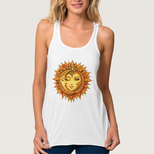 Golden Sun Moon Boho Goddess | Celestial Mandala Tanktop (Voorkant)