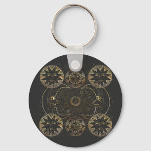 Golden Sun Moon Stars Celestial Astronomy art Sleutelhanger