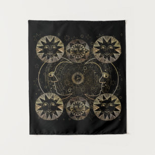 Golden Sun Moon Stars Celestial Astronomy art Wandkleed