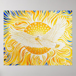 Golden Sun White Eagle Artistisch Abstract Poster