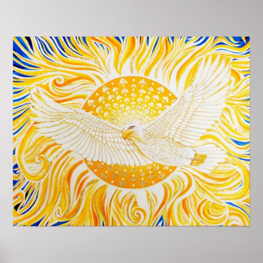 Golden Sun White Eagle Poster Artistique Abstrait (Devant)