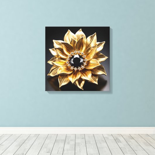 Golden Sunburst Brooch Canvas Afdruk (Insitu (Houten vloer))