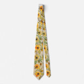 Golden Sunflower Hand geschilderd op witte Stropda Stropdas (Voorkant)