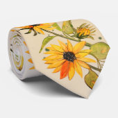 Golden Sunflower Hand geschilderd op witte Stropda Stropdas (Opgerold)
