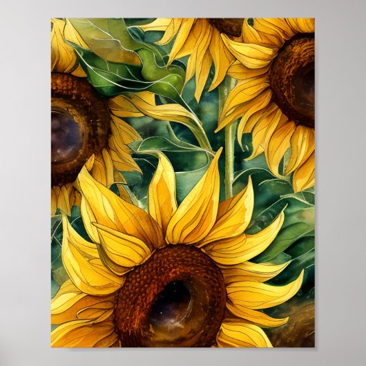 Golden Sunflower Triptych Poster (Voorkant)