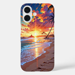 Golden Sunset Anime Beach iPhone 16 Hoesje