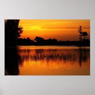Golden Sunset Behind a Lake Poster