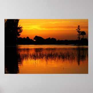 Golden Sunset Behind a Lake Poster