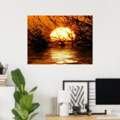 Golden Sunset Liquid Reflection Poster (Thuiskantoor)