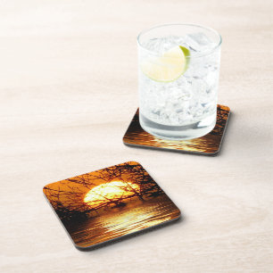 Golden Sunset Liquid Reflection Set van 6 Onderzetter