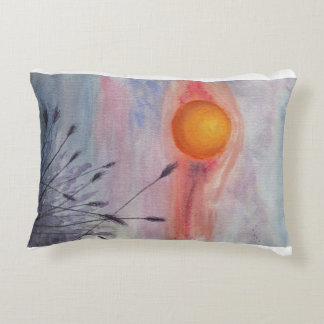 Golden Sunset Meadow: een sereen Waterverf landsch Accent Kussen