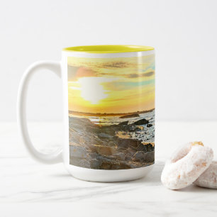 Golden Sunset Ocean Foto Natuur fotografie Pa Tweekleurige Koffiemok
