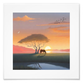 Golden Sunset Savanna Horse Peace Home Foto Afdruk