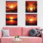 Golden Sunset Silhouetten Set van 4 - Natuur Art (Woonkamer)