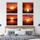 Golden Sunset Silhouetten Set van 4 - Natuur Art (Slaapkamer)