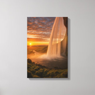 Golden Sunset Waterval Landscape Art Canvas Afdruk