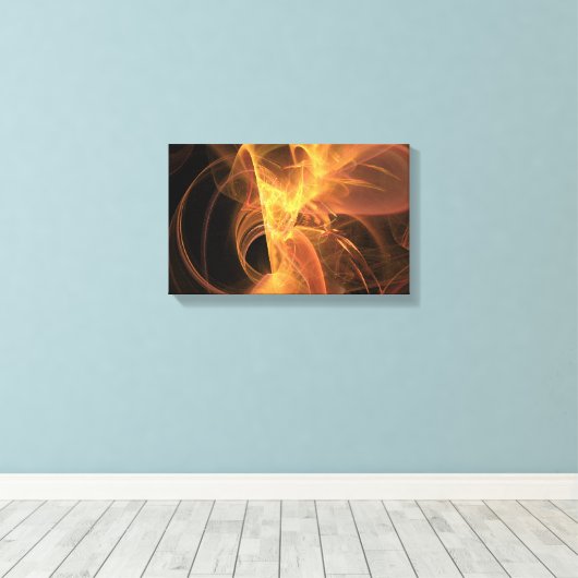 Golden Swirl Abstracte Fractal Flame Canvas Afdruk (Insitu (Houten vloer))