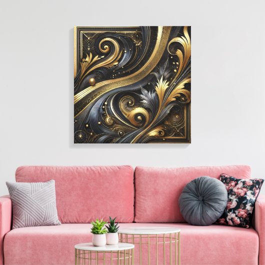 Golden Swirls and Curves Canvas Art (Insitu (Woonkamer))