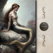 Golden Tailed Mermaid Fantasy Decoupage Tissuepapier
