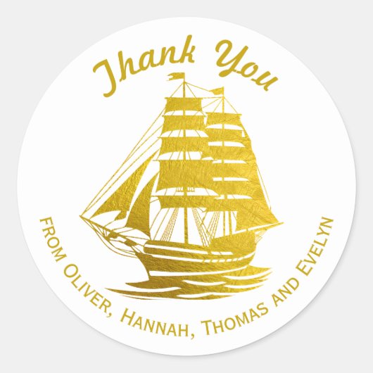 Golden Tall Ship Zeilboot Zeilboot Dank u Ronde Sticker (Voorkant)
