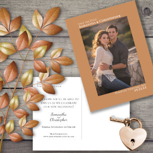 Golden Tan Minimalist Photo Wedding Save the Date Aankondigingskaart
