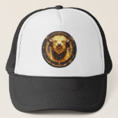 Golden Taurus Bull Within a Circular Zodiac Wheel Trucker Pet (Voorkant)