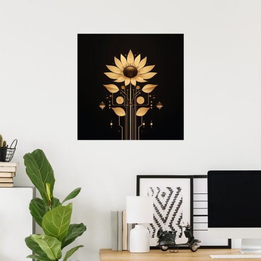 Golden Tech Bloom - Poster d'art Solarpunk (Bureau à domicile)