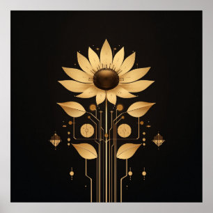 Golden Tech Bloom - Poster d'art Solarpunk