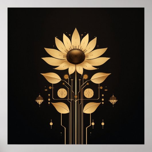 Golden Tech Bloom – Solarpunk Art Poster (Voorkant)