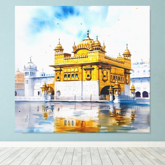 Golden temple Waterverf schilderij Canvas Afdruk (Insitu (Houten vloer))