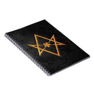 Golden Thelemic Unicursal Hexagram Black Leather Notitieboek
