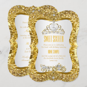Golden Tiara Princess Sweet 16 Or Invitation blanc