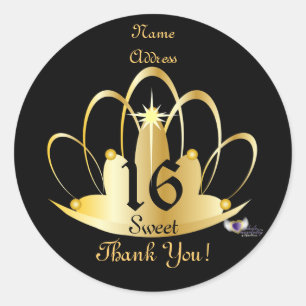 Golden Tiara Sweet, 16 Sticker-Customize Ronde Sticker
