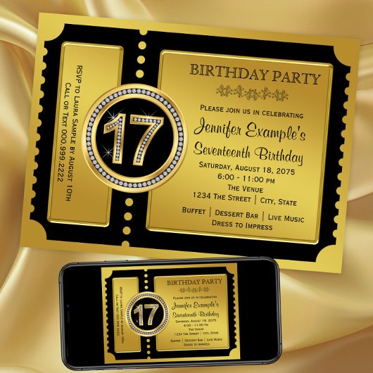 Golden Ticket 17th Birthday Party Invitation